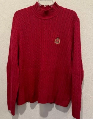 Suéter tejido con cable rojo etiqueta negra Ralph Lauren cuello falso algodón para mujer talla 2X Foto 1 de 4