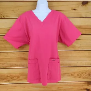 Landau Scrubs Top Womens V-Neck Sz XLG Bright Pink Pockets Medical Uniforms - Picture 1 of 8