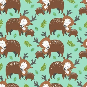 Stoff Wald Tier Umarmungen Hirsch Baby Rehkitz türkis Baumwolle 3 WÜNSCHE 1/4 Yard D12 - Bild 1 von 4