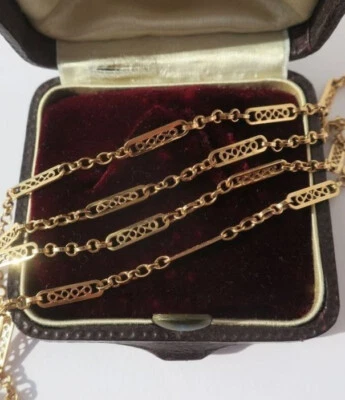 Chaîne giletière Collier ancien ajouré filigrané Or massif 18 carats 9,6g - Photo 1/4