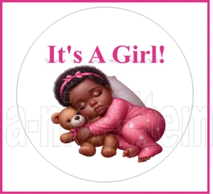 30 It's A Girl Lollipop Envelope Seals 1.5" African American Baby Labels - Picture 1 of 4