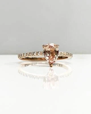 0.83 Ct Morganite & Natural Diamonds Prong Ring 14K Solid Rose Gold - Image 1 of 4