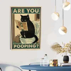 Whimsical Black Cat Canvas Poster 20x30cm Bathroom Decor Unframed Wall Art Paint - Picture 1 of 11