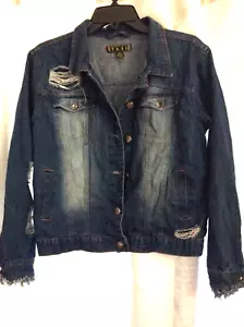 Jeansjacke Mädchen Gr. XL Marke Taxi blau pre-distressed Stretch ausgefranste Kanten süß - Bild 1 von 9