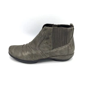 Aetrex Boots Womens 5.5 Kailey Slouchy Side Zip Ankle Bootie Grey Leather Flats - Picture 1 of 7
