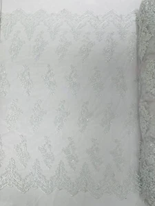 WHITE - Beaded Lace/Sequin Embroider Lace Fabric - Sold by The Yard. - Picture 1 of 3