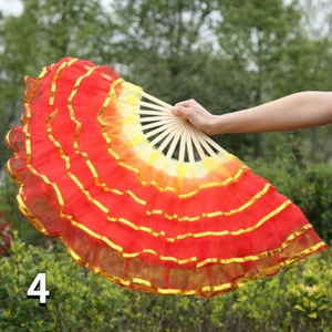 Hand Belly Dance Fan Ruffle Colorful Mesh Handmade Folding Fancy Dress Accessory - Picture 1 of 15