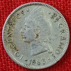 Moneta Argento 10 Centavos 1963 Repubblica Dominicana - Centenario Restauro - KM#27 - Foto 1 di 2