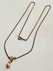 Vintage 14k G.F. 4mm Round Pearl Drop Necklace 18" Chain - Picture 1 of 9