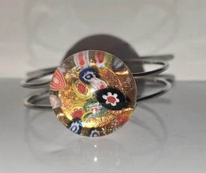 Bracciale Millefiori Stile Murano e Argento Arte Vetro Clamper - Foto 1 di 4