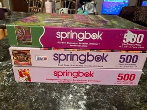 Springbok Puzzle Lot of 3, all 500 pieces - flowers, library/books COMPLETE! - Picture 1 of 4