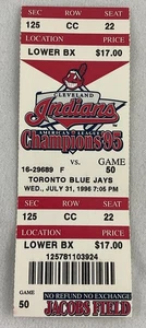 MLB 1996 07/31 Toronto Blue Jays at Cleveland Indians FULL Ticket-Belle HR - Picture 1 of 1