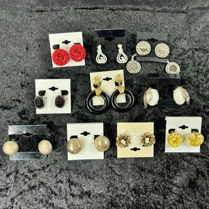 Vintage Lot Of 10 Pairs Of Earrings 5 Marked- Trifari, Ledo, Marino And Germany - Picture 1 of 12
