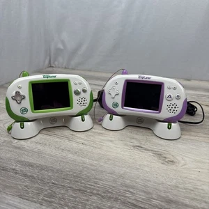2 LeapFrog Leapster Explorer Handhelds With Docking Stations And 2 Games Tested - Picture 1 of 6