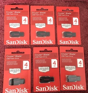 6 NEW, SEALED Sandisk Cruzer Blade 4GB Flash Drive USB 2.0 - Afbeelding 1 van 3