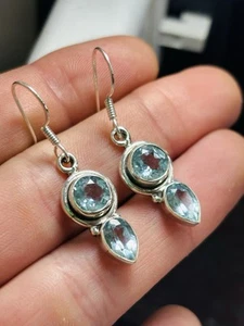Silver & good grade aquamarines or topazes earrings never used - Picture 1 of 3
