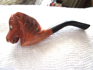 Vintage Wood Carved Horse Head Pipe Capri On Side Unused 7" Long - Picture 1 of 14