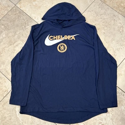 Nike Chelsea Manga Larga Sudadera con Capucha Camiseta Para Hombres XL Azul Camisa Algodón Fútbol Fútbol Foto 1 de 4