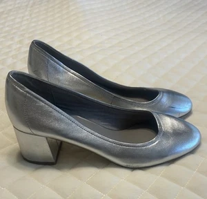 Steve Madden Tomorrow 8 M Silver Leather Block Heel Casual Classic Work Pumps - Picture 1 of 13