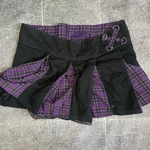 Women's Vintage Y2K Tripp NYC Black Purple Plaid Pleated Punk Mini Skirt Sz XL - Picture 1 of 4
