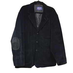 Pendleton Corduroy Blazer Jacket Elbow Patches Men's Size XL Black Wide Wale - Picture 1 of 12