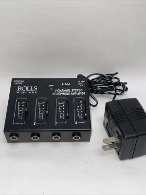 ROLLS HA43 4-CHANNEL STEREO HEADPHONE AMPLIFIER w/Power Supply  - Image 1 of 3