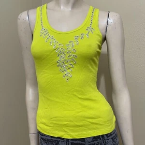 Women’s Lime Viscose Casual Summer Open Slim Beaded Embroidery Size L Blouse Top - Picture 1 of 12