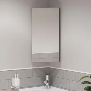 Corner Bathroom Mirror Cabinet Cupboard Single Door Wall Mounted Stainless Steel - Picture 1 of 11