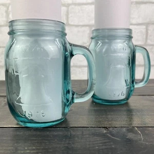 Vtg Jack in the Box Liberty Mug 1976 Liberty Bell Blue Set Of 2 Glass 12oz Mugs - Picture 1 of 10