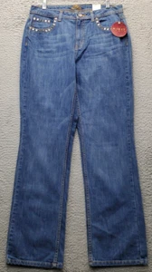 Kikit Mini Bootcut Jeans Womens Size 10 Blue Denim Studded Mid Rise Flat Front - Picture 1 of 6