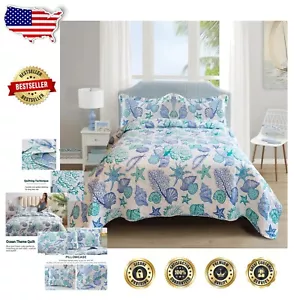Lightweight Twin Quilts Set with Nautical Ocean Creatures - 3-Piece Bedding - Picture 1 of 9