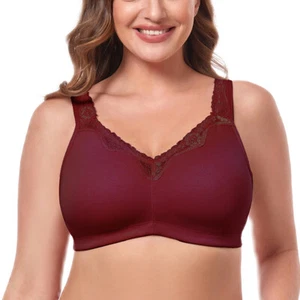 Women's Wireless Plus Size Bra Unlined Full Coverage Comfort Cotton Bra CDEFGHI - Picture 1 of 39