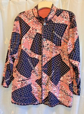 KOOS Of Course! Reversible Jacket Sz L Linen Blend Mixed Color Print/Rose Solid - Image 1 of 4
