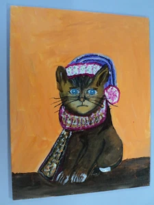 11 Zoll x 14 Zoll Kitty lokaler Künstler Malerei Acryl - Bild 1 von 2