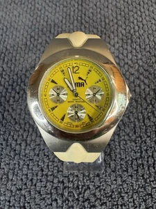 Vintage Puma PM820 Watch White Resin Band Silver Case Yellow Dial New Battery - Picture 1 of 5