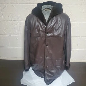 Valentino ROMA Brown Lambskin Shearling Hooded Leather Coat Size IT52/US42 XL - Picture 1 of 12