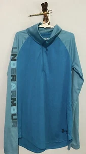 Under Armour girls 1/4 Zip Pullover Long Sleeve Logo Blue YLG Loose Heat Gear - Picture 1 of 9