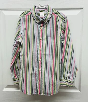 Camisa de vestir con botones a rayas azul/rosa/verde Gymboree usada en excelente estado para niños, MEDIANA (7-8) Foto 1 de 4