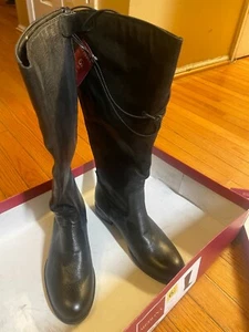 Merona ERIN Women's Black Leather Riding Boots - Size 6.5 - Picture 1 of 9