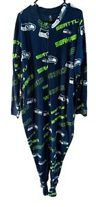 Seattle Seahawks Adult Size XXL NFL Team Apparel One-Piece Fleece Footed Pajamas