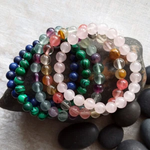 Pulseras de cuentas en piedra natural semipreciosa, 8mm, malaquita, fluorita etc - Imagen 1 de 16