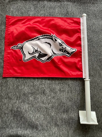 Arkansas Razorbacks Car Window Red Flag NCAA White Hog Logo  Black Outline 18x14 Cover