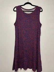 Womens XL Red & Blue Polka Dot Dress Fit & Flare Cottage Core Casual Teacher - Picture 1 of 5