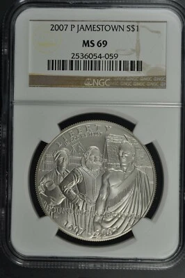 2007 P Jamestown $1 Silver 400th Anniversary coin-NGC MS 69 - Image 1 of 2