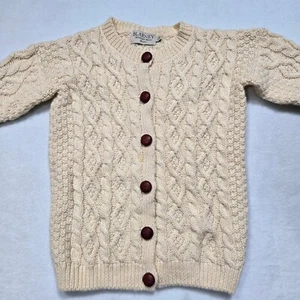 Blarney Woolen Mills Ireland Cardigan Sweater Kids 7-8Y Ivory Kable Knit Ribbed - Picture 1 of 11
