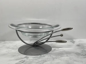 Vintage Glass Bowl on Sculptural Metal Stand 18cm Decorative Centrepiece Silver - Picture 1 of 15
