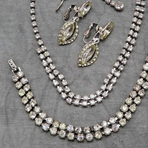 Conjunto de pendientes pulsera collar diamantes de imitación vintage cristal facetado transparente 698a - Imagen 1 de 14