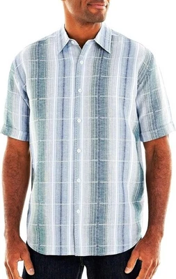 Camisa a Cuadros Havanera Para Hombre Manga Corta Mezcla de Lino Talla M Verde Azul Nueva con Etiquetas Foto 1 de 4