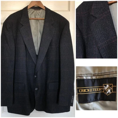 VTG 80s Cricketeer Tweed Wool Sport Coat Blazer Gray Burgundy Windowpane 52R USA - Image 1 of 4