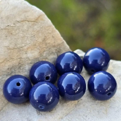 Vintage German Glass Beads 10mm Round Dark Navy - Rare Old Stock Lot - Image 1 of 4